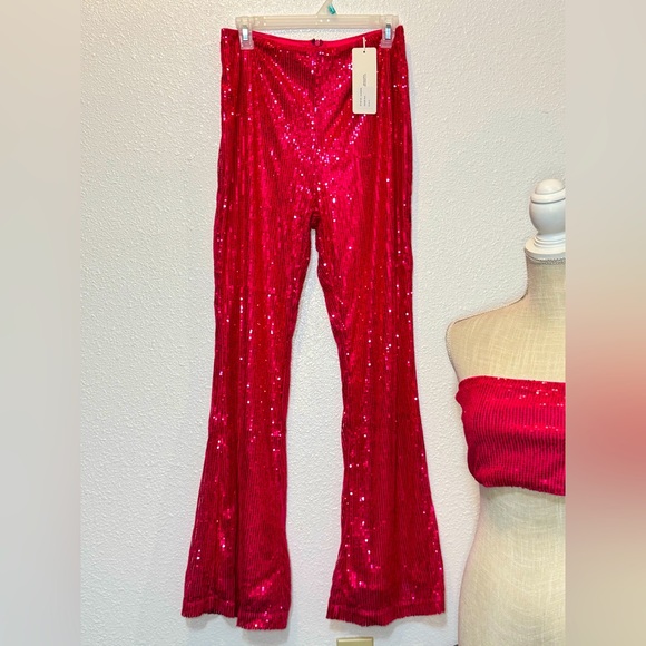 Amy Lynn Hot Pink Sequins Women's Pants & Jumpsuit Set  size Large Bling Sparkle - Picture 3 of 16